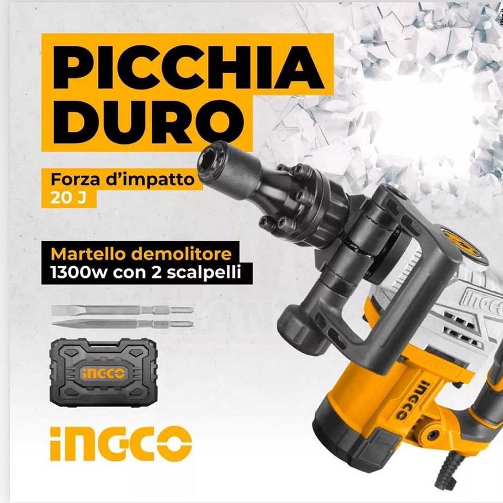 Martello Demolitore Da 1300 Watt Con Due Scalpelli E Valigetta