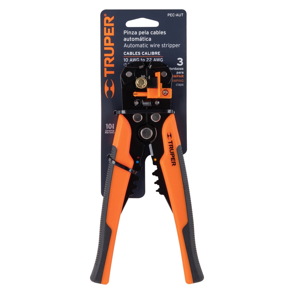 ALICATE-PINZA 8" PELA CABLES AUTOMÁTICA, 22 A 10 AWG TRUPER (PEC-AUT)