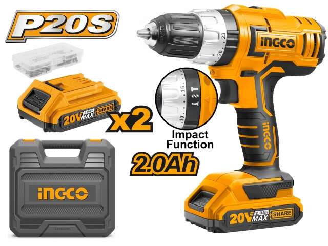 TALADRO 20V ATORNILLADOR PERCUTOR P20S C VALIJA INGCO (CIDLI20031)