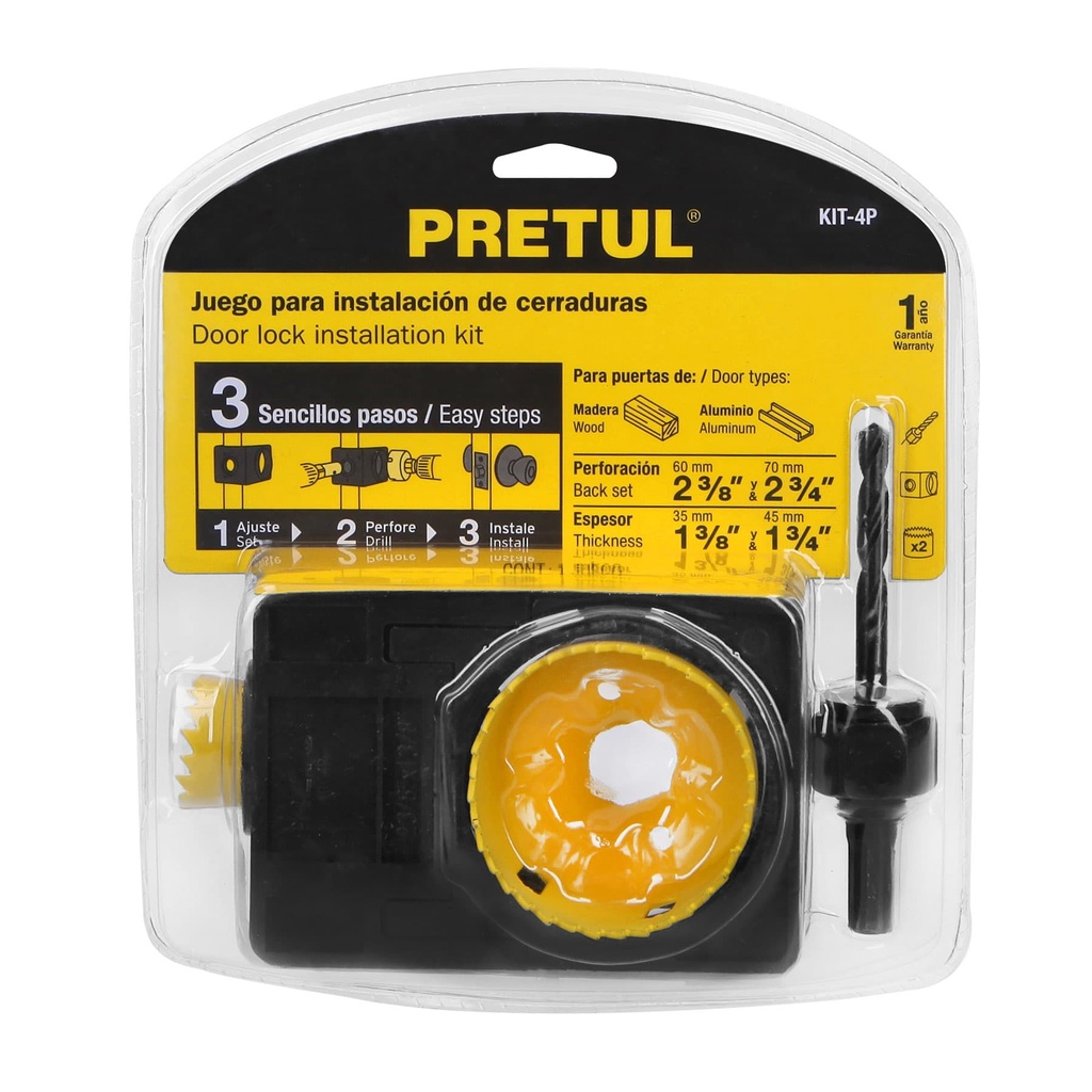 JUEGO DE 4 PIEZAS PARA INSTALAR CERRADURAS, PRETUL (KIT-4P)