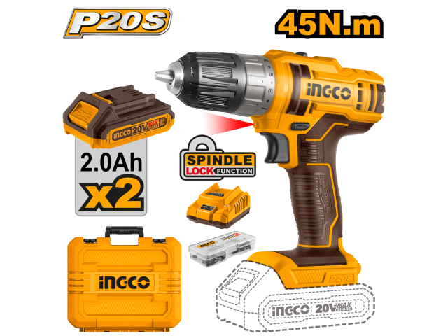 ATORNILLADOR 20VOLT C 2BAT Y MALETIN INGCO (CDLI200528)