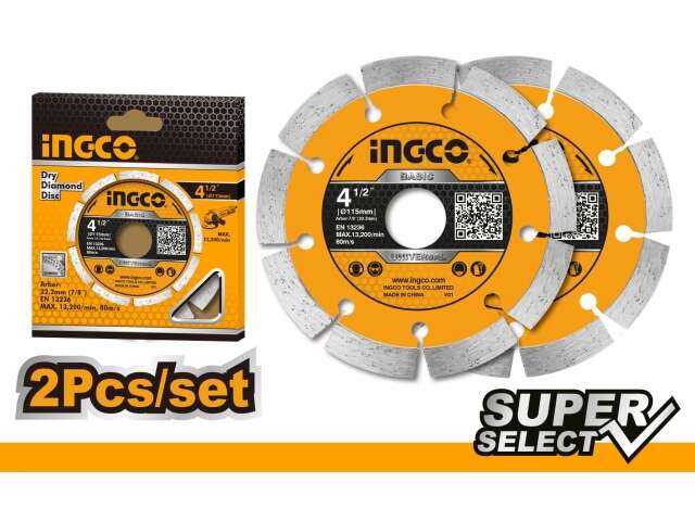 SET DISCOS SEGMENTADOS DIAMANTADO X2 4 1/2 115MM INGCO (DMD0111523)