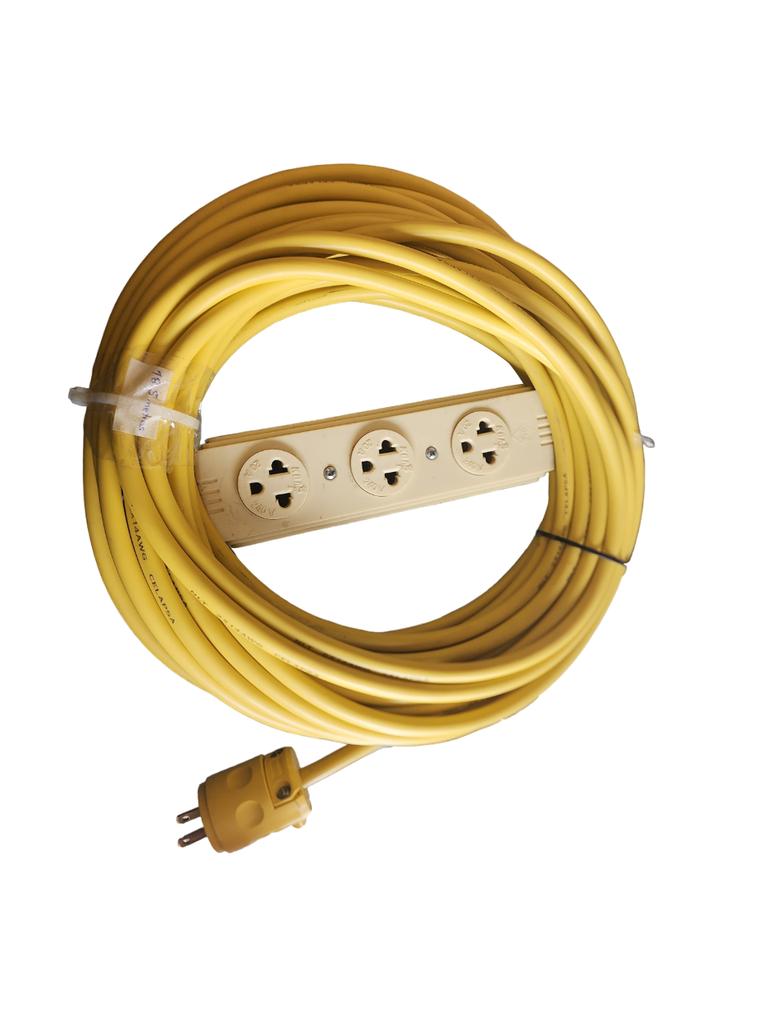 EXTENSOR CON TOMACORRIENTE VISIBLE UNIVERSAL DE 3 TOMAS Y ENCHUFE DE 2 PATAS LEVITON DE 18.5 METROS NLT 2X14 CELAPSA