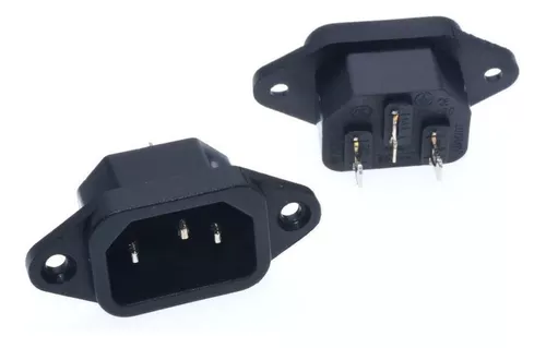 CONECTOR C14 MACHO - PLUG AC CHASIS C/TIERRA PARA PC 10A 250VAC 3 PIN (MH-472)