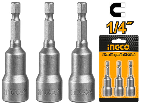 JUEGO DE TUERCAS MAGNÉTICAS DE IMPACTO 3 PIEZAS 1/4" INGCO (UAMN0631)