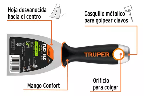 ESPÁTULA FLEXIBLE 3" ACERO INOX. MANGO COMFORT GRIP, EXPERT 15851 TRUPER (ET-3FX)