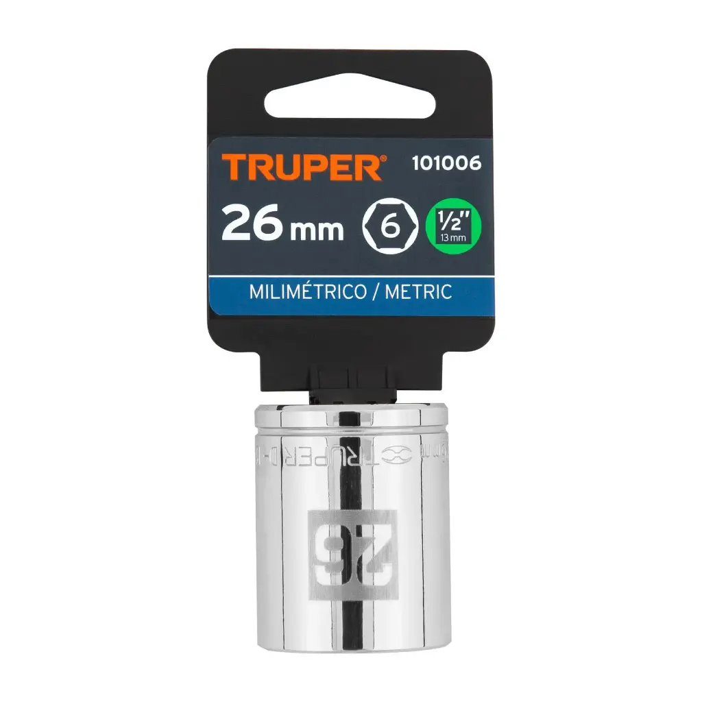 DADO DE 26 MM, 6 PUNTAS, CUADRO 1/2", TRUPER 101006 (D-1226-M)