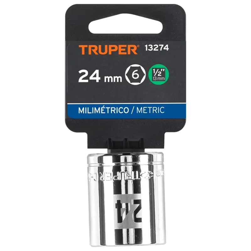 DADO DE 24 MM, 6 PUNTAS, CUADRO 1/2", TRUPER 13274 (D-1224-M)