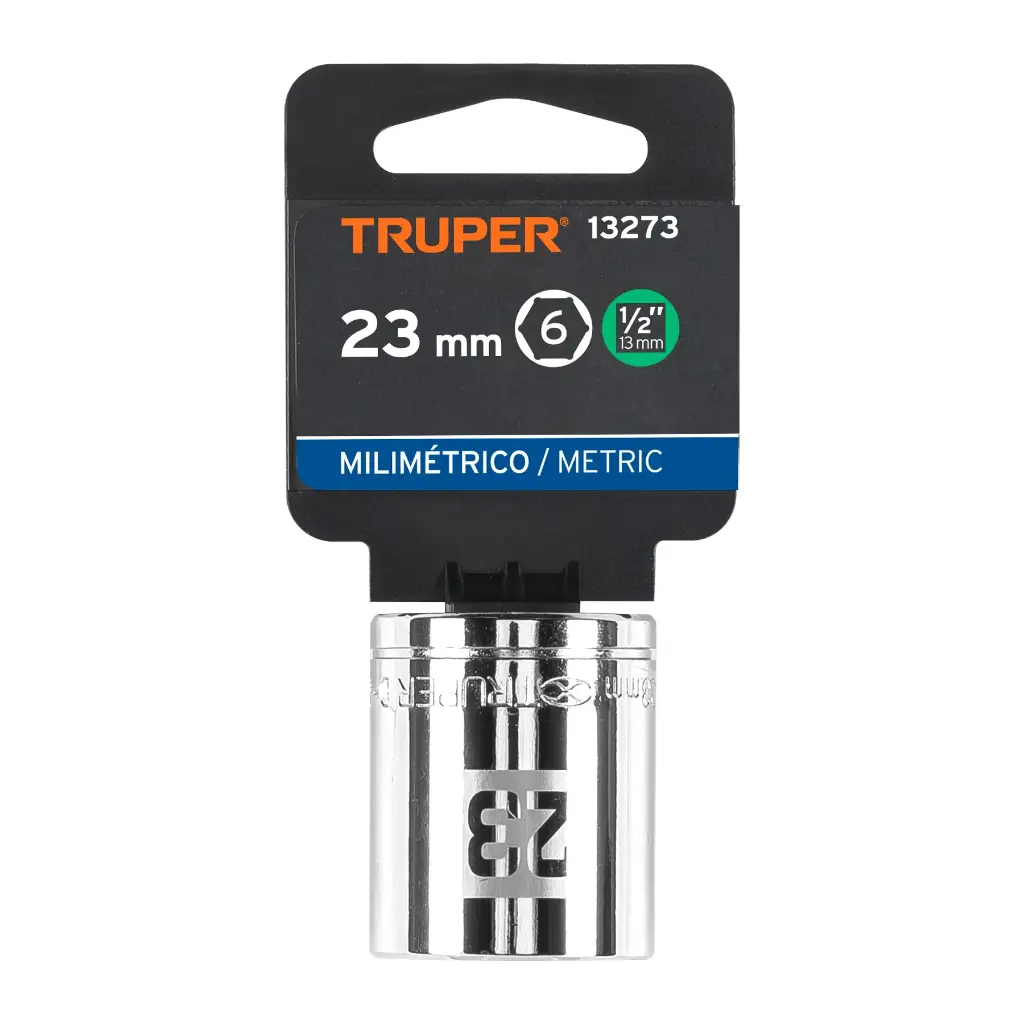 DADO DE 23 MM, 6 PUNTAS, CUADRO 1/2", TRUPER 13273 (D-1223-M)