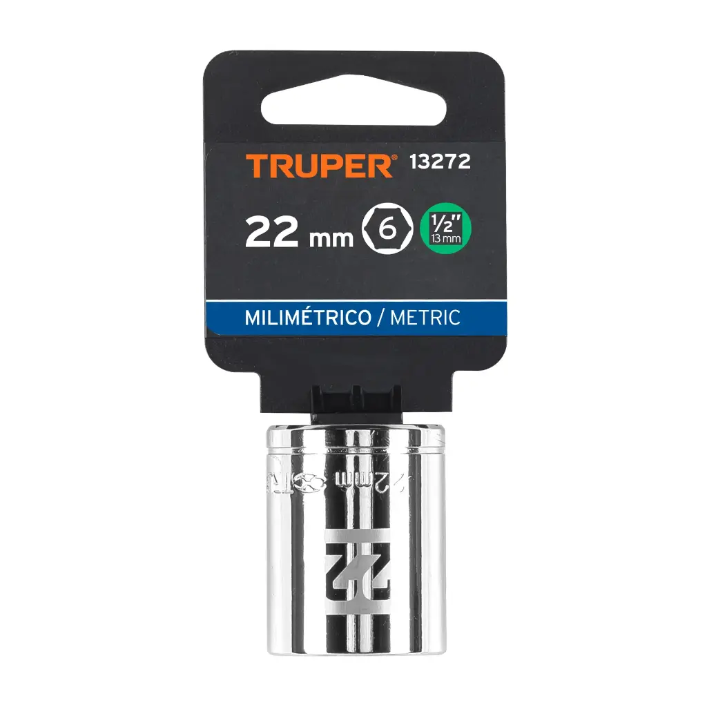 DADO DE 22 MM, 6 PUNTAS, CUADRO 1/2", TRUPER 13272 (D-1222-M)