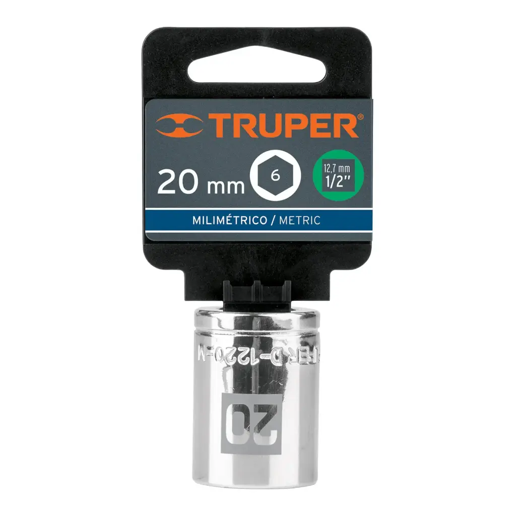 DADO DE 20 MM, 6 PUNTAS, CUADRO 1/2", TRUPER 13270 (D-1220-M)