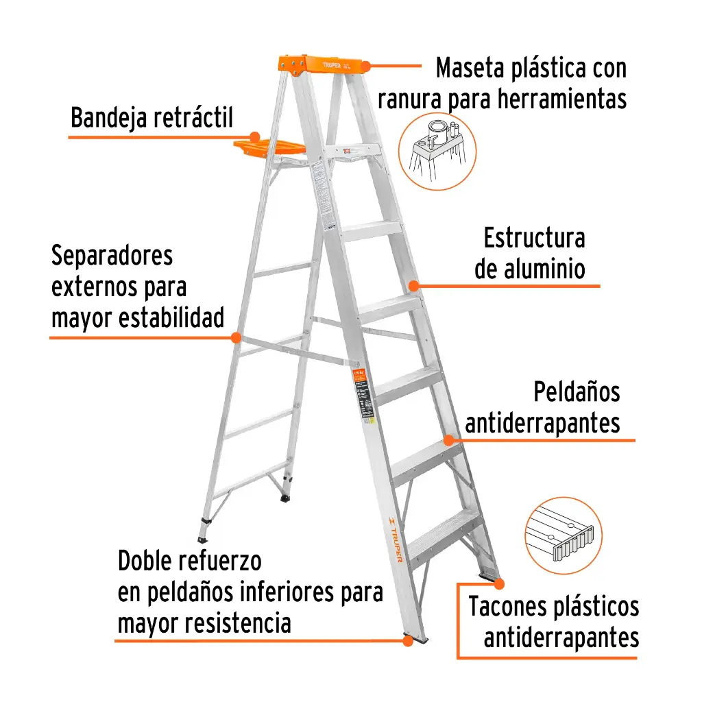 ESCALERA DE TIJERA TIPO II 6 PELDAÑOS Y BANDEJA, TRUPER 16744 (EST-26)