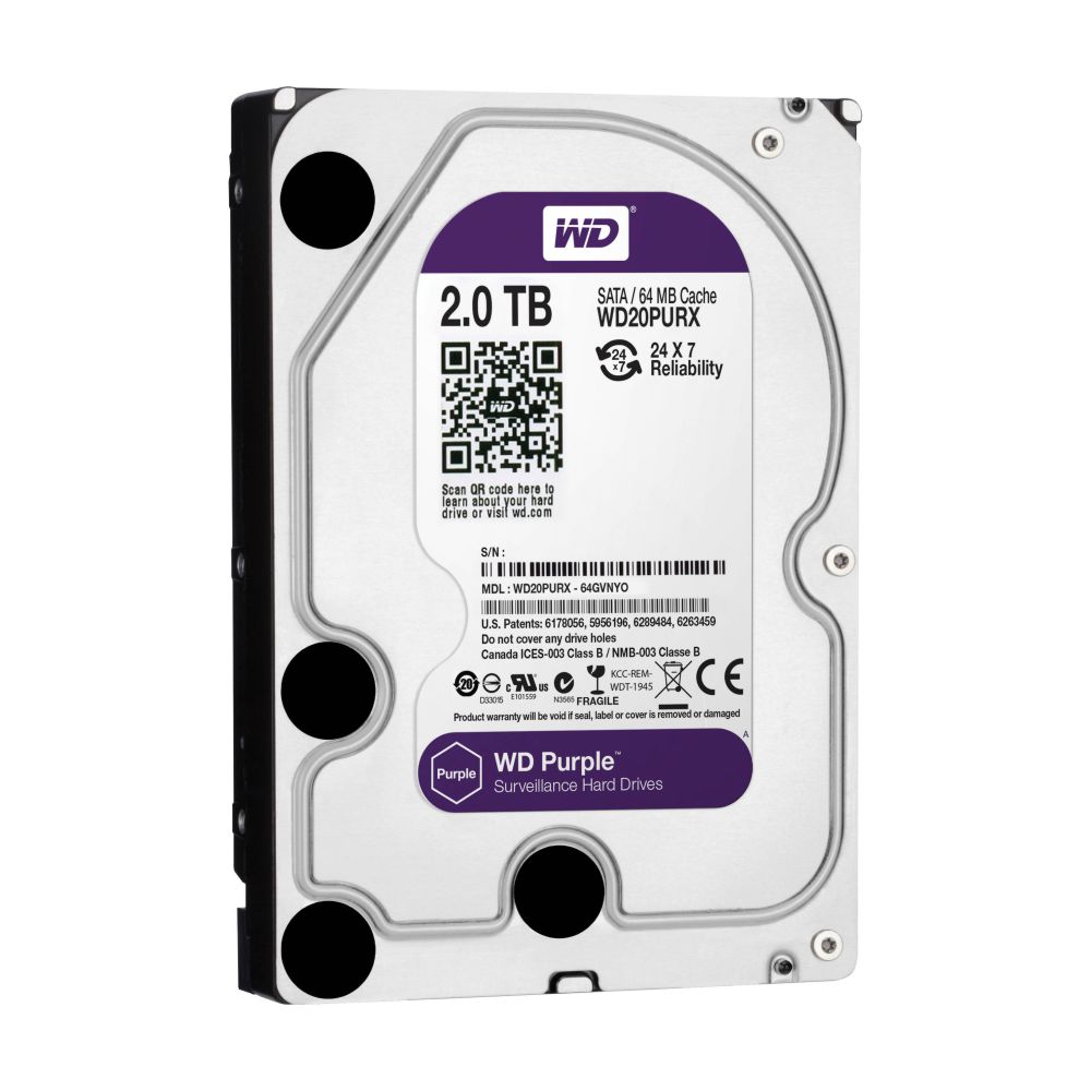 DISCO DURO WESTERN DIGITAL WD PURPLE, 2TB, SATA 6.0 GB/S, 64MB CACHE, 5400 RPM, 3.5". (WD20PURX)