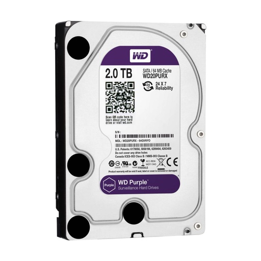 [WD20PURX] DISCO DURO WESTERN DIGITAL WD PURPLE, 2TB, SATA 6.0 GB/S, 64MB CACHE, 5400 RPM, 3.5". (WD20PURX)