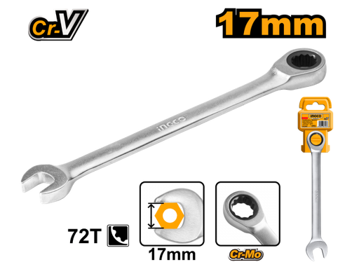 [HCSPAR171] LLAVE CRIQUE COMBINADA MIXTA 17 MM C/ RACHET CR-V INGCO (HCSPAR171)