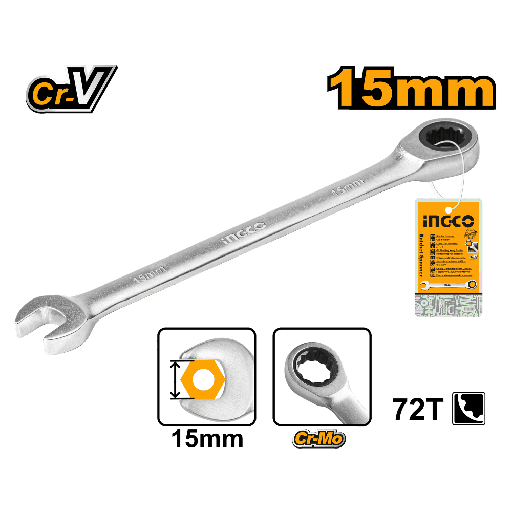 [HCSPAR151] LLAVE CRIQUE COMBINADA MIXTA 15 MM C/ RACHET CR-V INGCO (HCSPAR151)