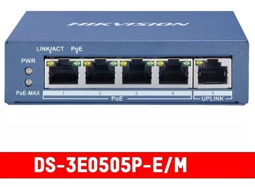 [HK-DS-3E0505P-E/M] SWITCH 4 PUERTOS POE 1 UPLINK - 12VDC/220V HIKVISION (HK-DS-3E0505P-E/M)