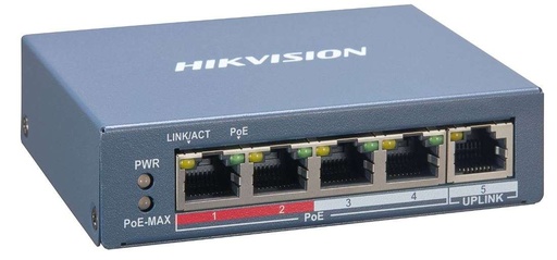 [HK-DS-3E1105P-EI/M] SMART SWITCH ADMINIS 4 POE ALL 100M + 1 UP RJ45 GIGABITE - BAJO CONSUMO - 12VDC/220V HIKVISION (HK-DS-3E1105P-EI/M)