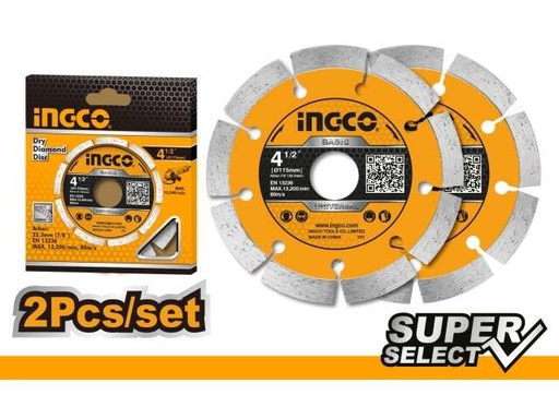 [DMD0111523] SET DISCOS SEGMENTADOS DIAMANTADO X2 4 1/2 115MM INGCO (DMD0111523)