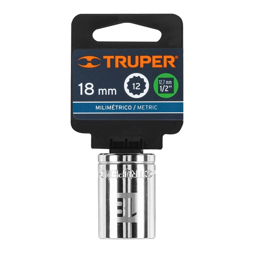 [D-1218-EM] DADO DE 18 MM, 12 PUNTAS, CUADRO 1/2", TRUPER (D-1218-EM)