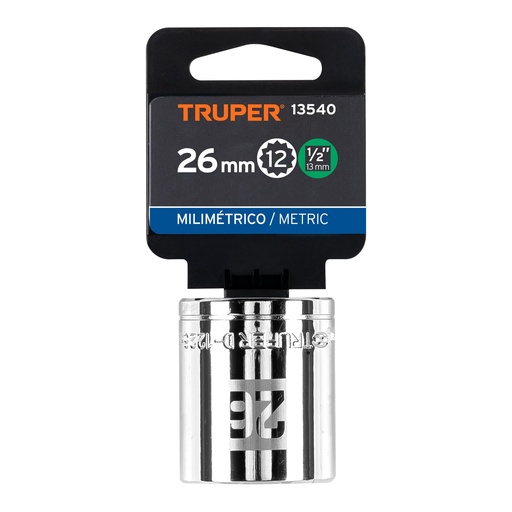 [D-1226-EM] DADO DE 26 MM, 12 PUNTAS, CUADRO 1/2", TRUPER (D-1226-EM)