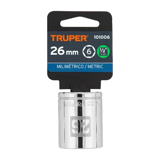 [D-1226-M] DADO DE 26 MM, 6 PUNTAS, CUADRO 1/2", TRUPER 101006 (D-1226-M)