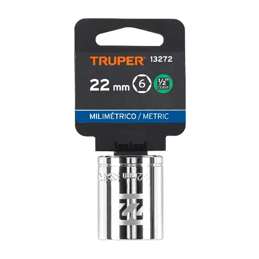 [D-1222-M] DADO DE 22 MM, 6 PUNTAS, CUADRO 1/2", TRUPER 13272 (D-1222-M)