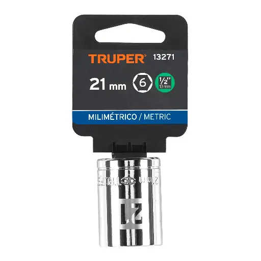 [D-1221-M] DADO DE 21 MM, 6 PUNTAS, CUADRO 1/2", TRUPER 13271 (D-1221-M)