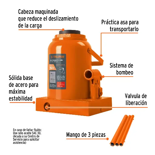 [GAT-50] GATO HIDRÁULICO DE BOTELLA DE 50 TON, TRUPER 14821 (GAT-50)