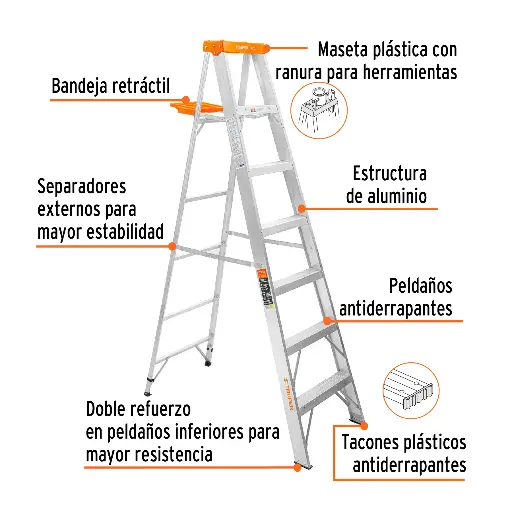 [EST-26] ESCALERA DE TIJERA TIPO II 6 PELDAÑOS Y BANDEJA, TRUPER 16744 (EST-26)